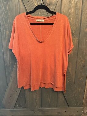We The Free Washed V-Neck Tee in Terracotta Orange